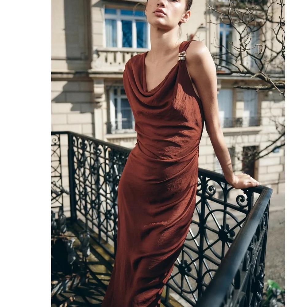 NWT Zara GOLDEN APPLIQUÉ MIDI DRESS - XS